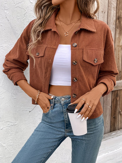 Einfarbige Knopf-Frontjacke, lässige Langarmjacke für Frühling und Herbst, Damenbekleidung