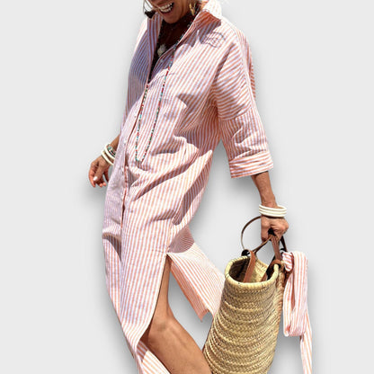 Luméra – Gestreiftes Hemdkleid mit Schlitz