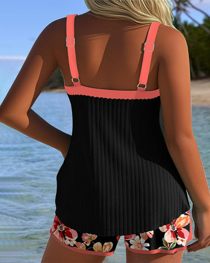 Tankini V-Ausschnitt bedruckt Sportboxershorts