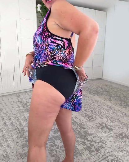 Badeanzug V-Ausschnitt Bunt Bedruckt Einteilig