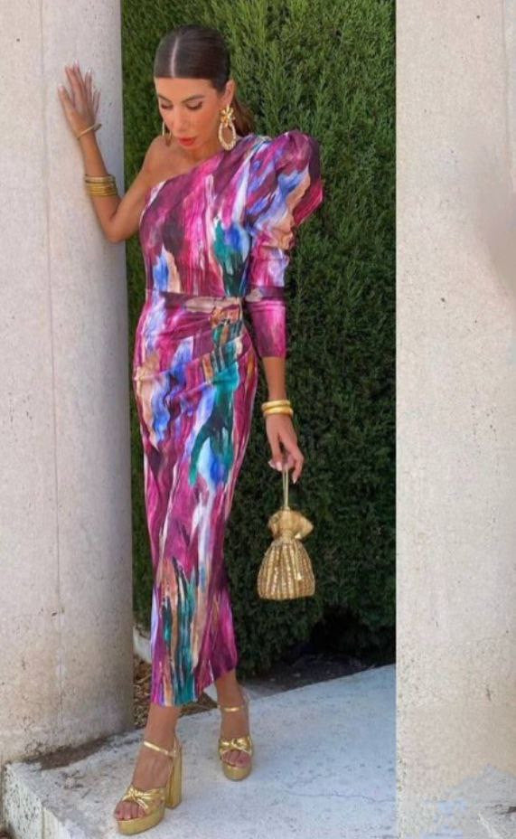 ALWINA I EIN-SCHULTER-MIDIKLEID