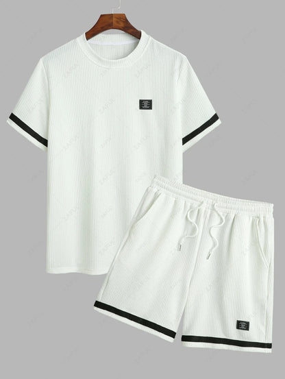 Die Mercer Ellison – Jacquard Patch T-Shirt & Shorts mit Kordelzug in Schwarz