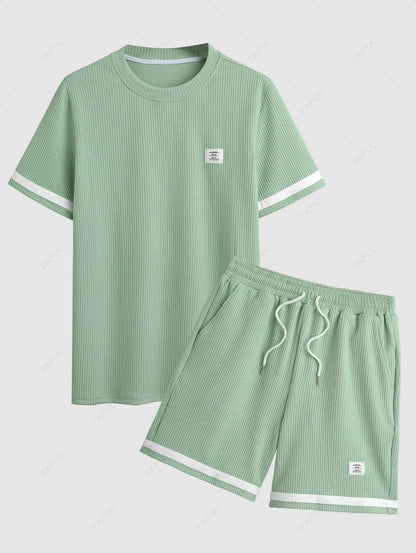 Die Mercer Ellison – Jacquard Patch T-Shirt & Shorts mit Kordelzug in Schwarz