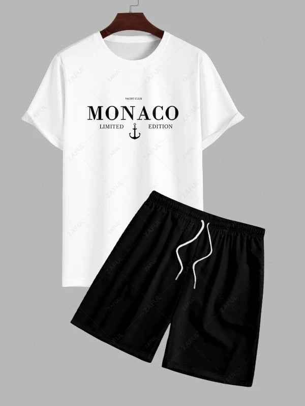 Das Sutton Marlowe – Monaco Yacht Club T-Shirt & Shorts mit Kordelzug in Weiß