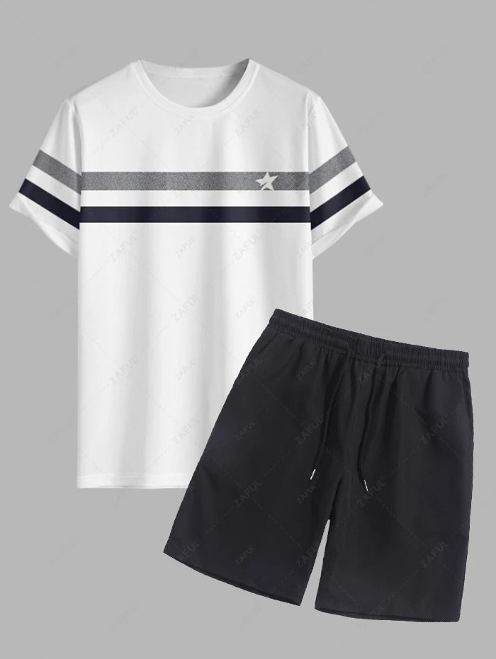 The Maddox Lane – Sternenprint T-Shirt & Freizeitshorts in Weiß