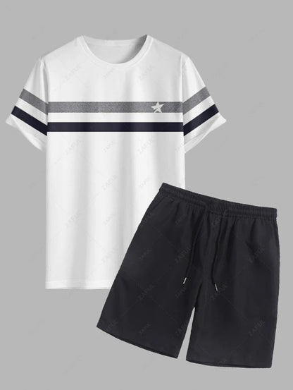 The Maddox Lane – Sternenprint T-Shirt & Freizeitshorts in Weiß