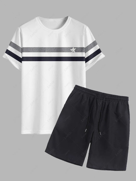 The Maddox Lane – Sternenprint T-Shirt & Freizeitshorts in Weiß