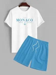 Das Sutton Marlowe – Monaco Yacht Club T-Shirt & Shorts mit Kordelzug in Weiß