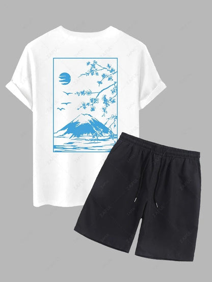 The Jasper Reed – Cherry Blossom Graphic Tee & Casual Shorts in Tiefblau