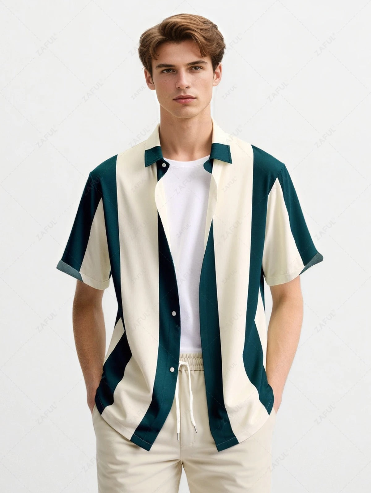 Das Roberto Russo – Hemd mit vertikalen Streifen & gerade geschnittene Hose Set