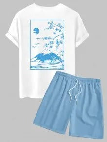 The Jasper Reed – Cherry Blossom Graphic Tee & Casual Shorts in Tiefblau