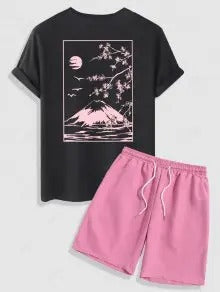 The Jasper Reed – Cherry Blossom Graphic Tee & Casual Shorts in Tiefblau