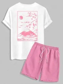The Jasper Reed – Cherry Blossom Graphic Tee & Casual Shorts in Tiefblau