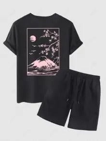 The Jasper Reed – Cherry Blossom Graphic Tee & Casual Shorts in Tiefblau
