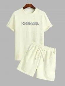 Der Ellis Renner – Besticktes Jacquard-T-Shirt & Shorts mit Kordelzug in Aprikose