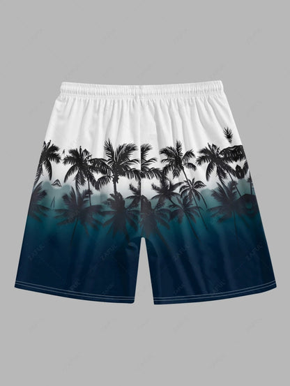 Das Camden Locke – Ombre-Hemd mit Kokosnussbaum & Shorts mit Kordelzug in Weiß