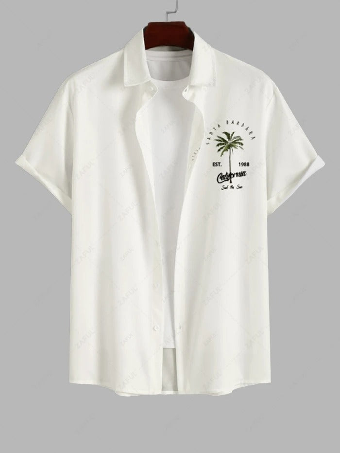 Die Hudson Wells – Coconut Tree Sunrise T-Shirt & Schlichte Freizeitshorts in Blau