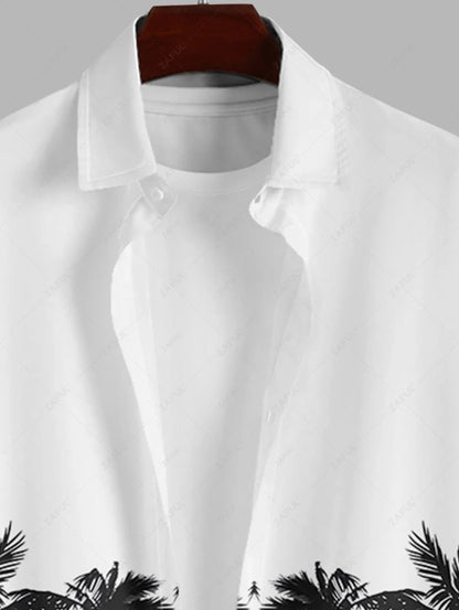 Das Camden Locke – Ombre-Hemd mit Kokosnussbaum & Shorts mit Kordelzug in Weiß