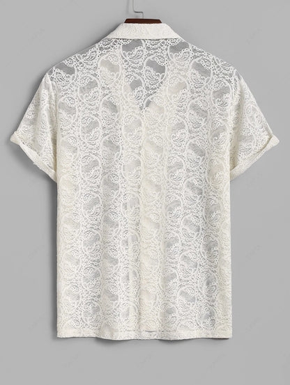 Das Silvano Hart – Spitzen-Jacquard-Hemd & Leinen-Hosen mit Kordelzug in Schwarz