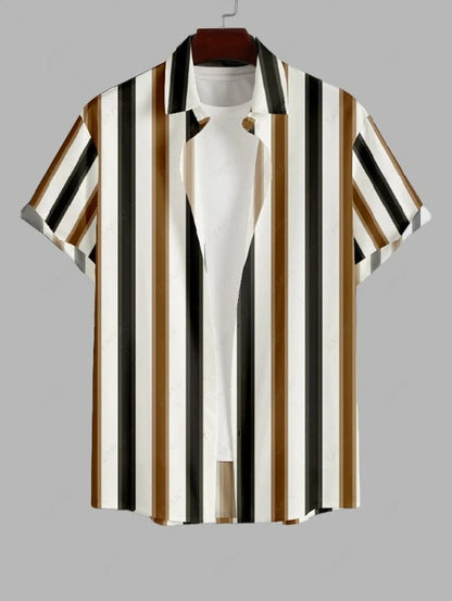 Das Rowan Blackwell – Gestreifte Button-Up-Hemd & Unifarbene Shorts in Dunkelkaffee