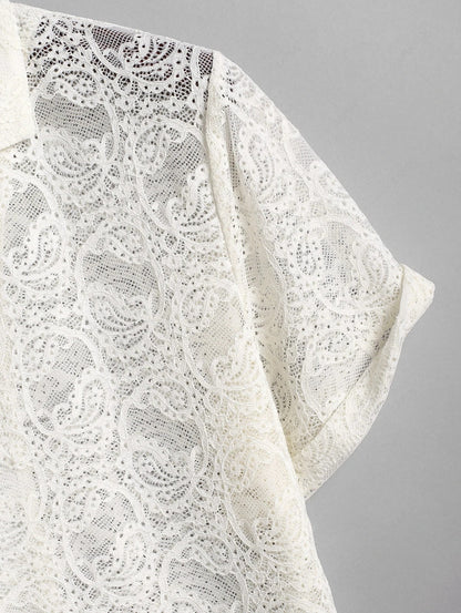 Das Silvano Hart – Spitzen-Jacquard-Hemd & Leinen-Hosen mit Kordelzug in Schwarz