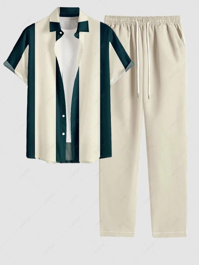 Das Roberto Russo – Hemd mit vertikalen Streifen & gerade geschnittene Hose Set