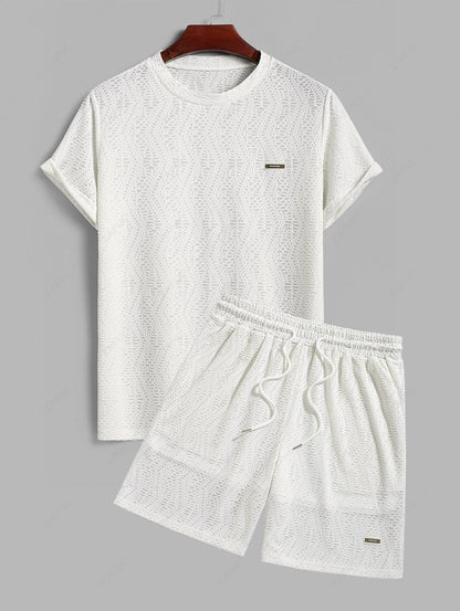Das Alden Rowe – Strukturiertes Patch-T-Shirt & Shorts-Set