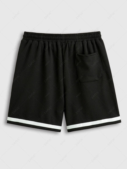 Die Mercer Ellison – Jacquard Patch T-Shirt & Shorts mit Kordelzug in Schwarz