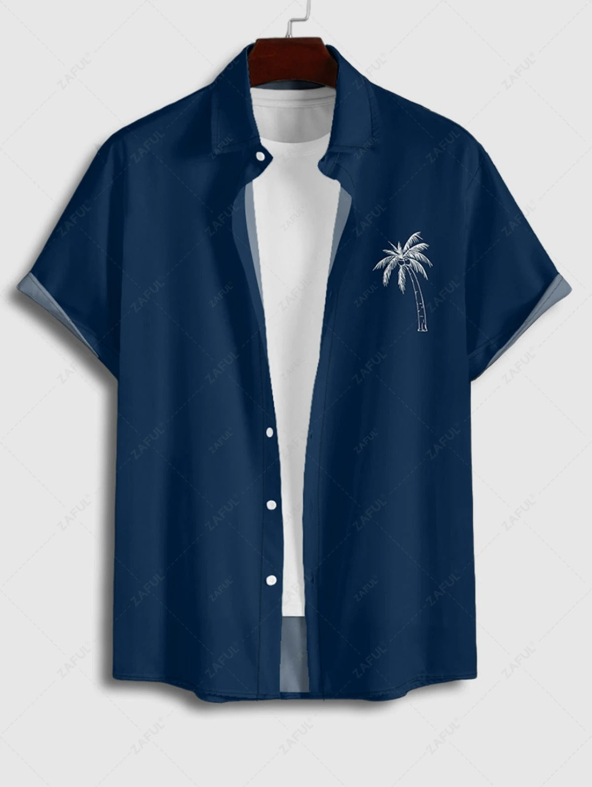 Das Lennox Gray – Hemd mit Kokosnussbaumdruck & Shorts mit Kordelzug in Tiefblau