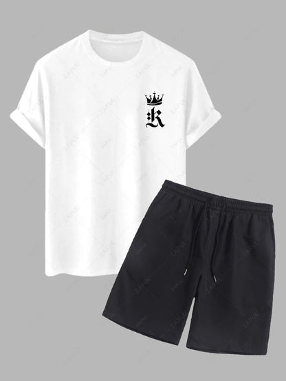 Das Grayson Cole – Crown K Grafik T-Shirt & Freizeit Shorts in Weiß