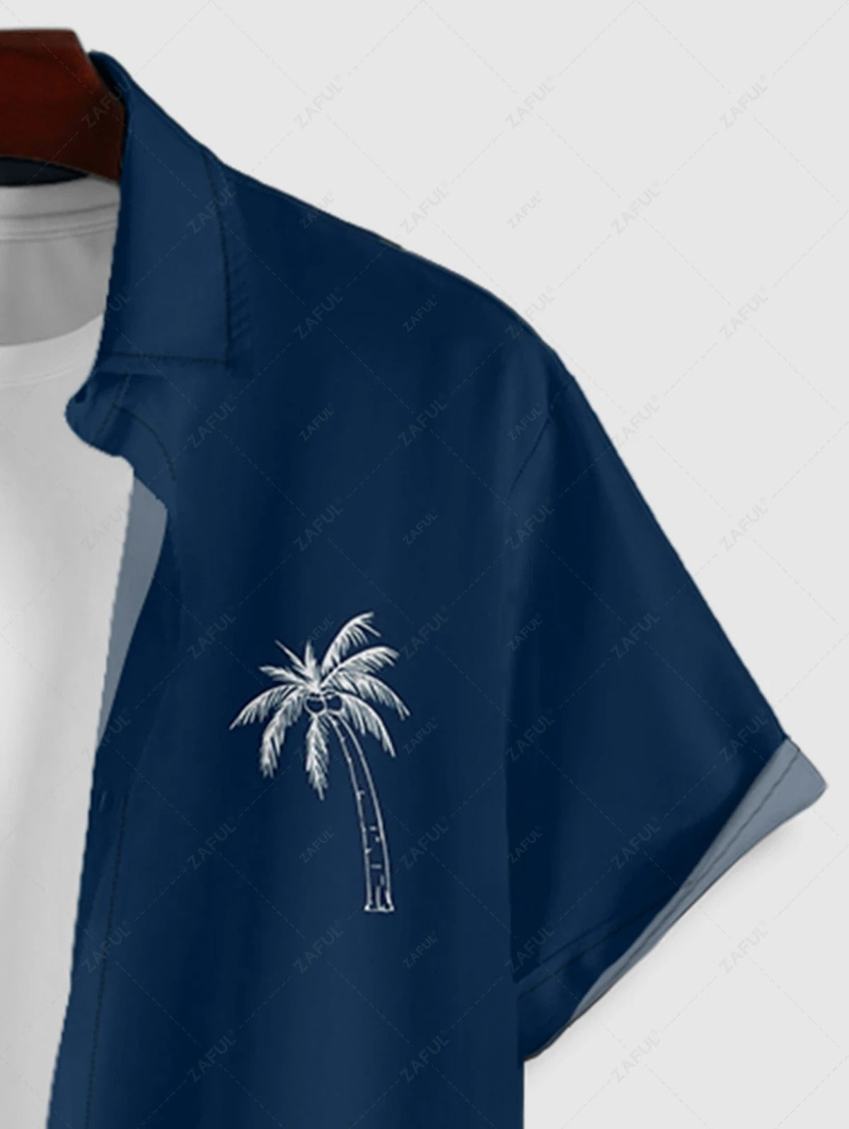 Das Lennox Gray – Hemd mit Kokosnussbaumdruck & Shorts mit Kordelzug in Tiefblau