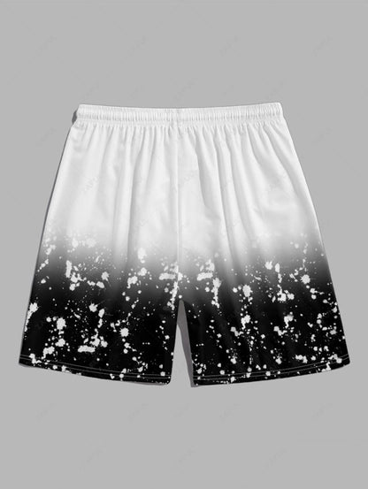 Die Castell & Co. – Ace Print Ombre T-Shirt & Shorts mit Kordelzug in Weiß