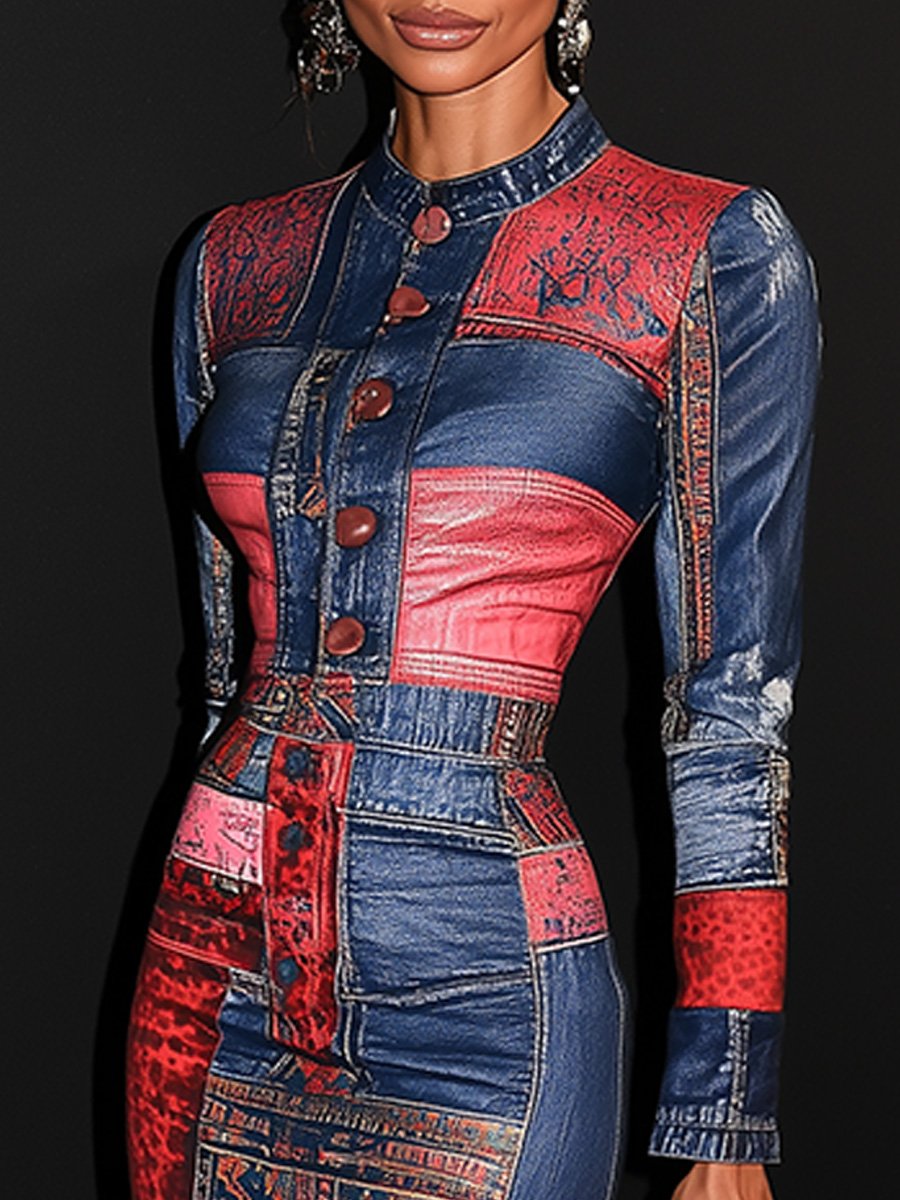 NORA I PATCHWORK BODYCON MIDI-KLEID