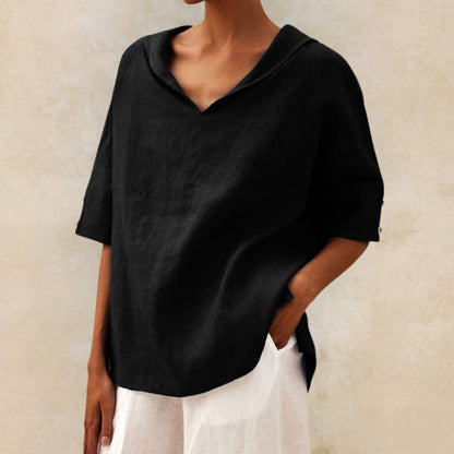 Nina | Classic Linen Blouse with V-Neck