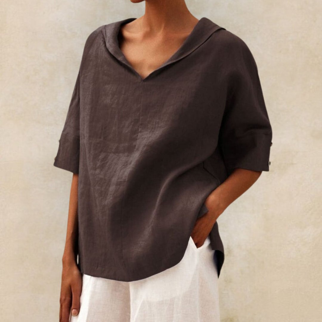 Nina | Classic Linen Blouse with V-Neck