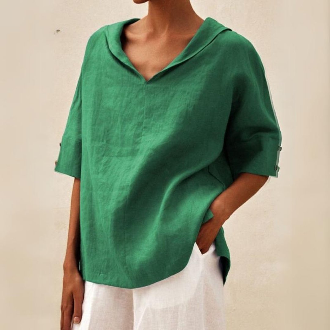 Nina | Classic Linen Blouse with V-Neck
