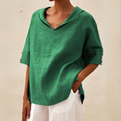 Nina | Classic Linen Blouse with V-Neck