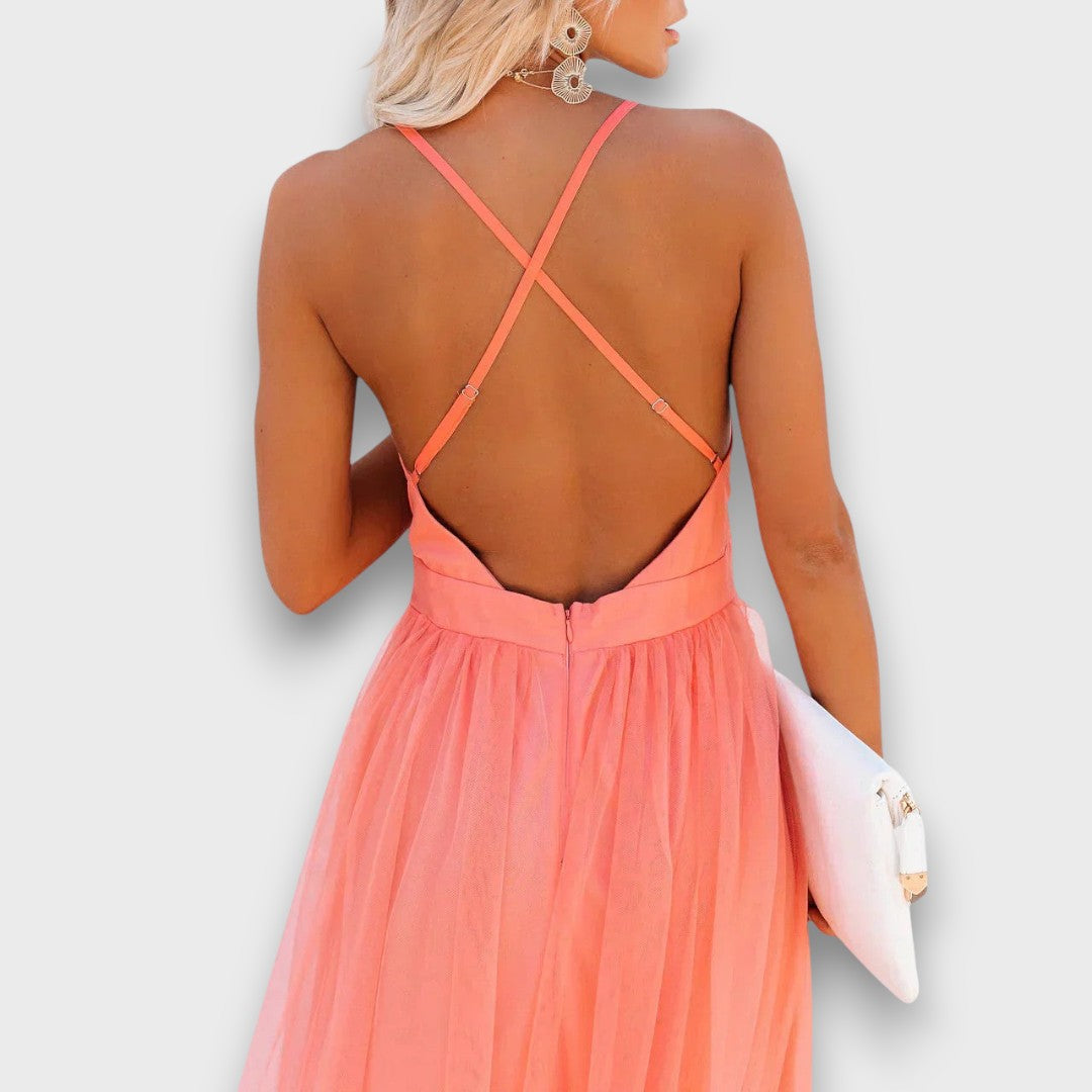 Lunara – Luftige Maxikleid-Eleganz in Pfirsich