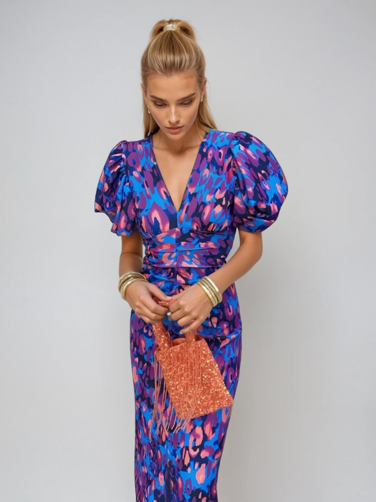 ANNEGRET I RETRO-PRINT KLEID MIT PUFFÄRMEL