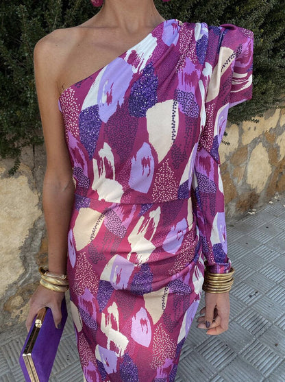 ALWINA I EIN-SCHULTER-MIDIKLEID